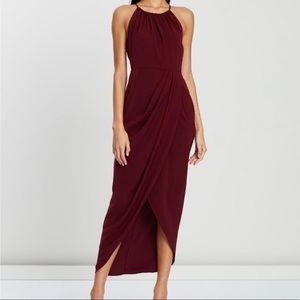Shona Joy HighNeck Ruched Cocktail Dress Burgundy